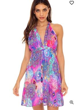 NEW Luli Fama Deep Plunge Mini Dress - Pink Lagoon